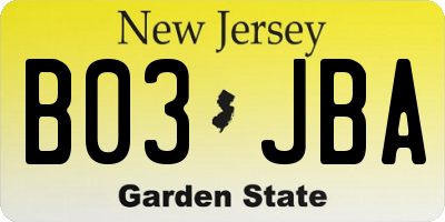 NJ license plate B03JBA