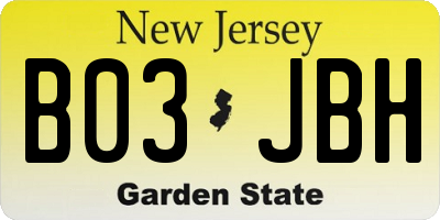 NJ license plate B03JBH