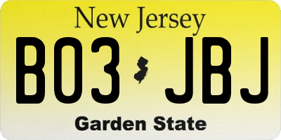 NJ license plate B03JBJ