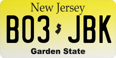 NJ license plate B03JBK