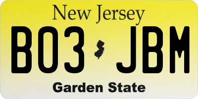 NJ license plate B03JBM
