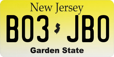 NJ license plate B03JBO