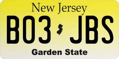 NJ license plate B03JBS