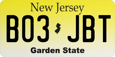 NJ license plate B03JBT