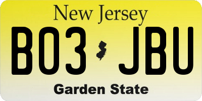 NJ license plate B03JBU