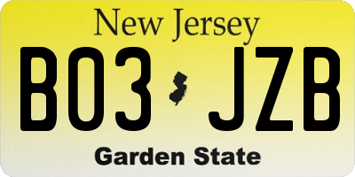 NJ license plate B03JZB