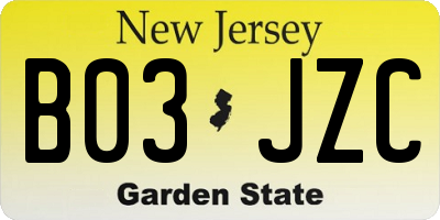 NJ license plate B03JZC