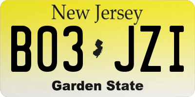 NJ license plate B03JZI
