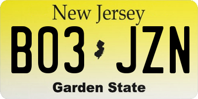 NJ license plate B03JZN