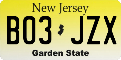 NJ license plate B03JZX