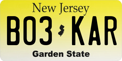 NJ license plate B03KAR