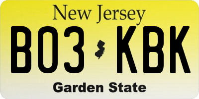 NJ license plate B03KBK