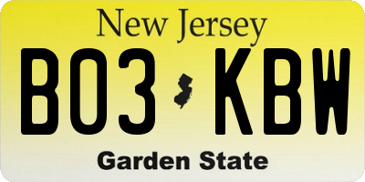 NJ license plate B03KBW