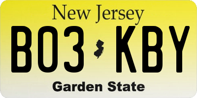 NJ license plate B03KBY