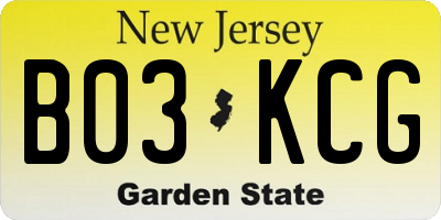 NJ license plate B03KCG
