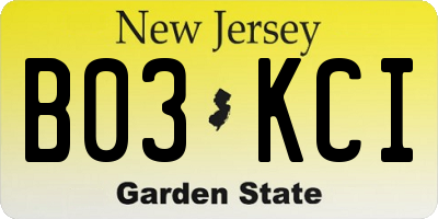 NJ license plate B03KCI