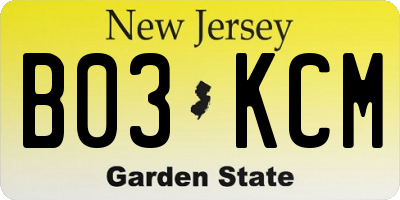 NJ license plate B03KCM