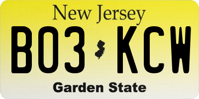 NJ license plate B03KCW