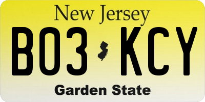 NJ license plate B03KCY