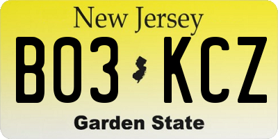 NJ license plate B03KCZ