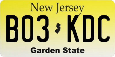 NJ license plate B03KDC