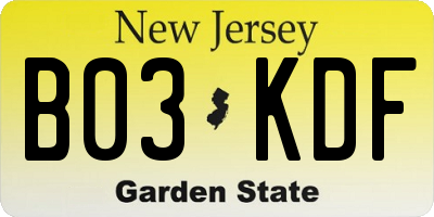 NJ license plate B03KDF