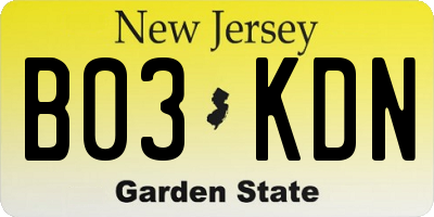 NJ license plate B03KDN