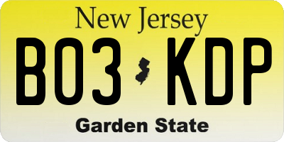 NJ license plate B03KDP