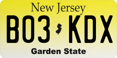 NJ license plate B03KDX