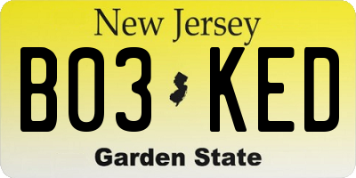 NJ license plate B03KED