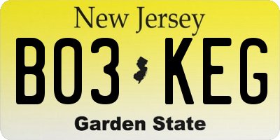 NJ license plate B03KEG