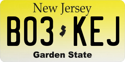 NJ license plate B03KEJ