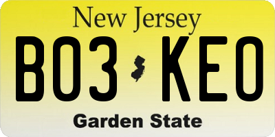 NJ license plate B03KEO