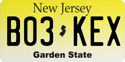NJ license plate B03KEX
