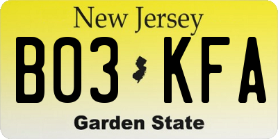 NJ license plate B03KFA