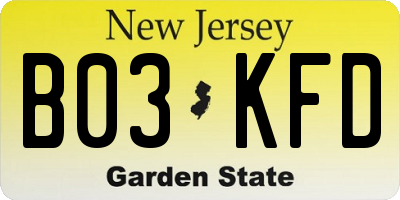 NJ license plate B03KFD