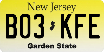 NJ license plate B03KFE