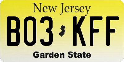 NJ license plate B03KFF