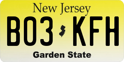 NJ license plate B03KFH