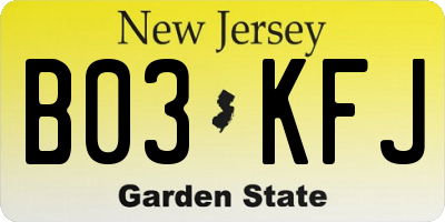 NJ license plate B03KFJ