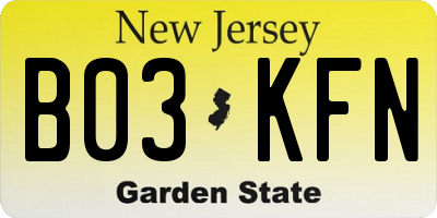 NJ license plate B03KFN