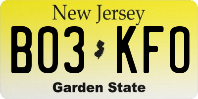 NJ license plate B03KFO