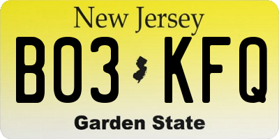 NJ license plate B03KFQ