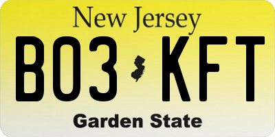 NJ license plate B03KFT