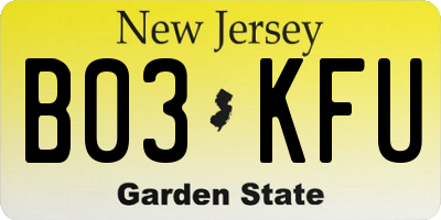 NJ license plate B03KFU