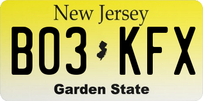 NJ license plate B03KFX