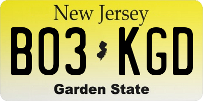 NJ license plate B03KGD