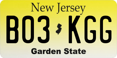 NJ license plate B03KGG