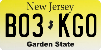 NJ license plate B03KGO