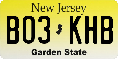 NJ license plate B03KHB
